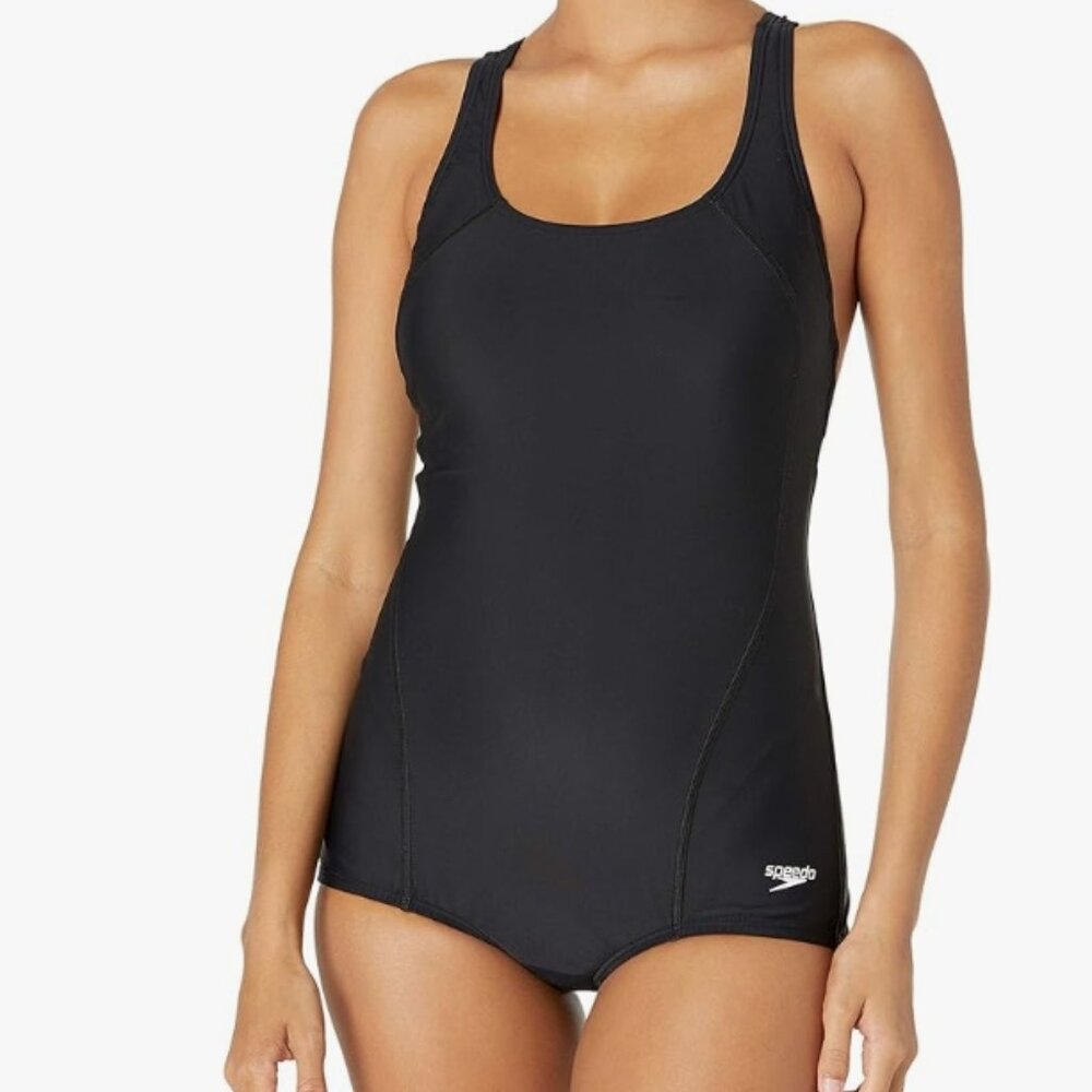 Speedo Women's Swimsuit One Piece PowerFlex Princess Seam Ultraback, Black, Sz 4
